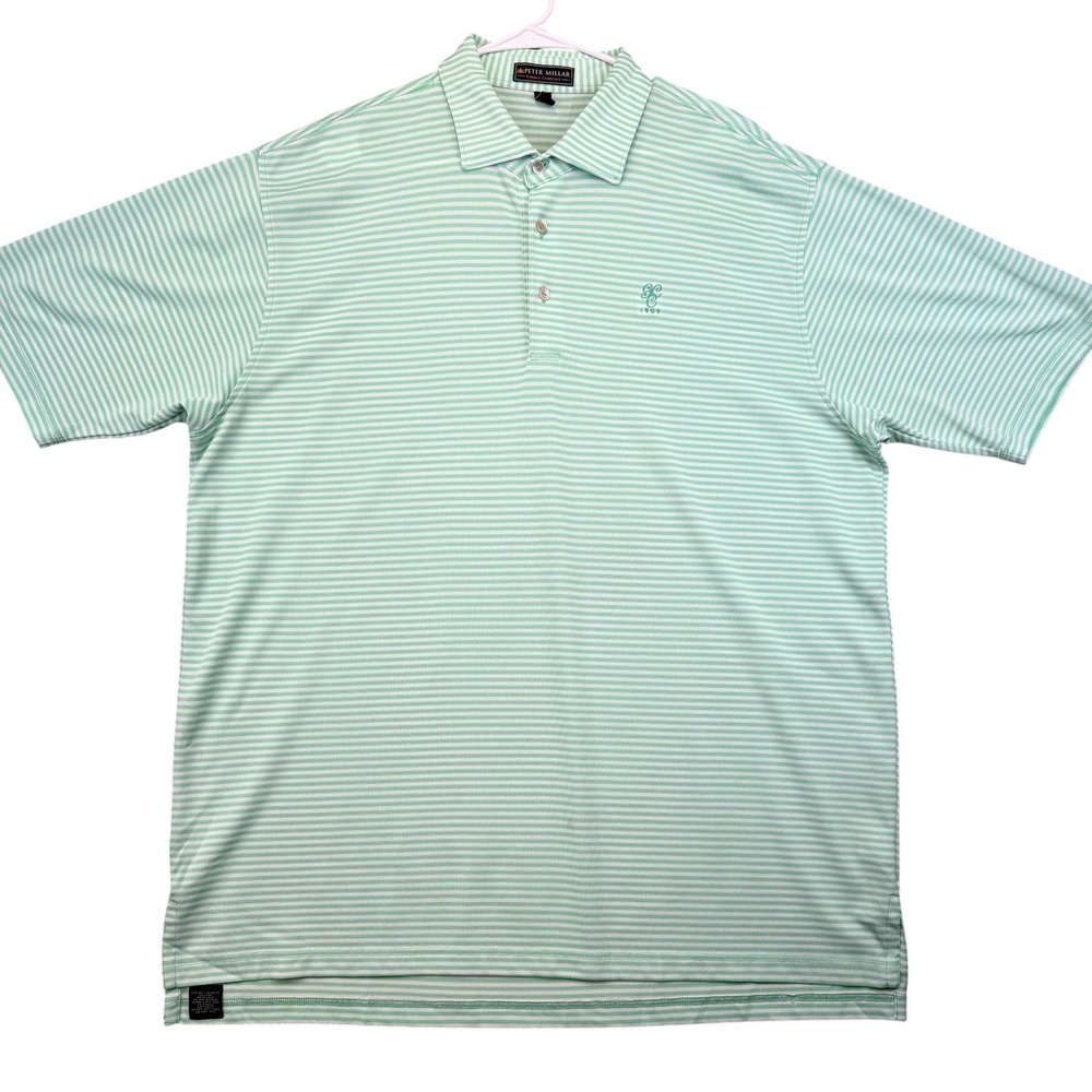 Peter Millar Polo Shirt‎ Mens 2XL Green Striped Summer Comfort Golf Performance